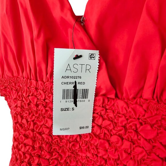 ASTR Womens Cherry Red Midi Dress‎ With Smocked Waist & Adjustable Straps Small - Picture 5 of 8